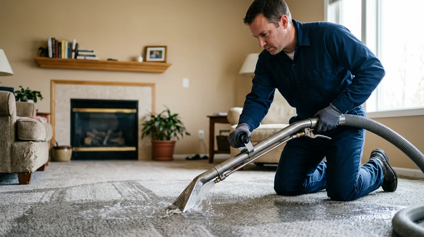 Water damage restoration technician working near Stotts City, MO